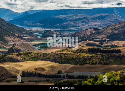 landscape of Kawarau River and Lake Wakatipu, Otago, New Zealand Stock Photo