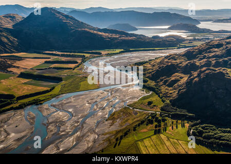 Makarora River into Wanaka Lake, New Zealand Stock Photo