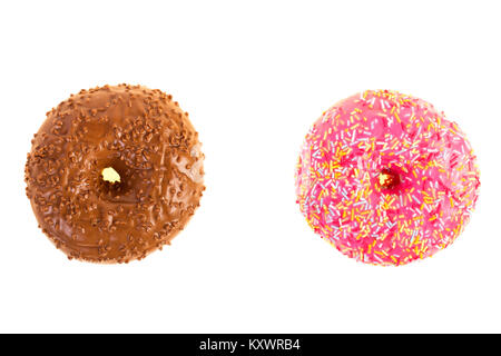 glazed strawberry donuts on white background Stock Photo