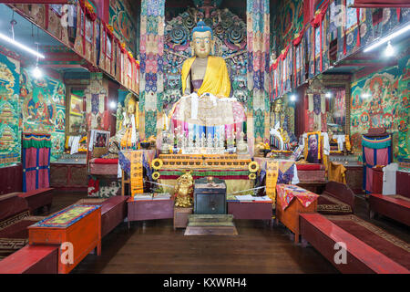 DARJEELING, INDIA - NOVEMBER 17, 2015: Ghoom Monastery  interior. It is located in Darjeeling in the state of West Bengal, India. Stock Photo