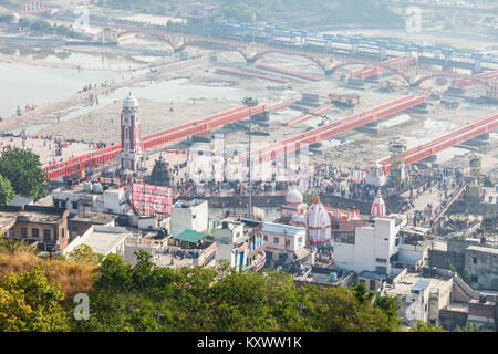 HARIDWAR, INDIA - NOVEMBER 13, 2015: Haridwar aerial panoramic view in the Uttarakhand state of India. Stock Photo