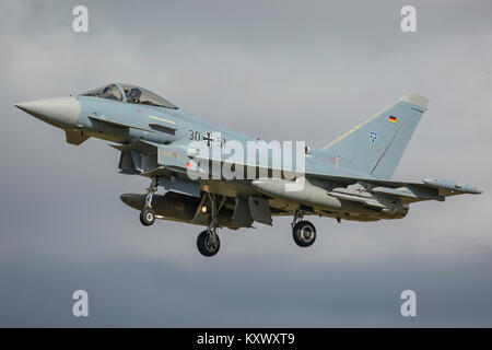 Lufwaffe Eurofighter EF-2000 landing at RAF Coningsby Stock Photo