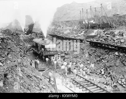 Steam Shovel Trains Excavate the Channel of the Panama Canal Stock Photo