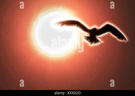 abstract background computer generated. bird flies in background light Stock Photo