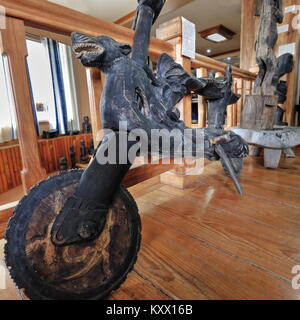 Banaue, Philippines-October 6, 2016 The Museum of Cordilleran Sculpture shows the art of the Cordillera region.s peoples and cultures. Intricately car Stock Photo