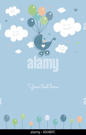 Baby shower baby boy birth celebration card template vector illustration Stock Vector