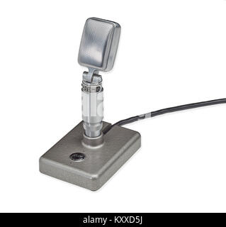 Reslo ribbon microphone on desk stand as used by a DJ on Radio Caroline in the late 1960s Stock Photo