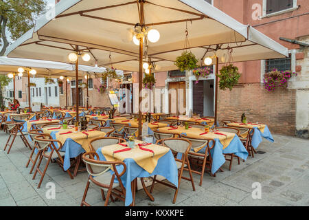 An outdoor restaurant in Veneto, Venice, Italy, Europe. Stock Photo