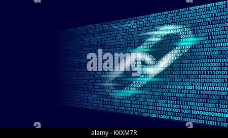 Blockchain hyperlink symbol on binary code. Abstract blue matrix ...