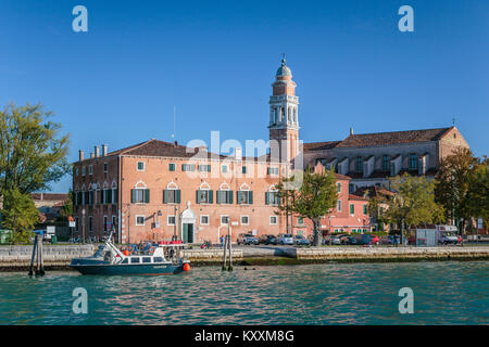 Motorized traffic and water taxis along the Grand Canal in Veneto, Venice, Italy, Europe, Stock Photo