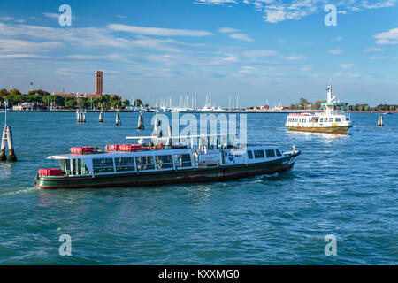 Motorized traffic and water taxis along the Grand Canal in Veneto, Venice, Italy, Europe, Stock Photo