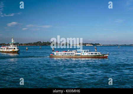 Motorized traffic and water taxis along the Grand Canal in Veneto, Venice, Italy, Europe, Stock Photo