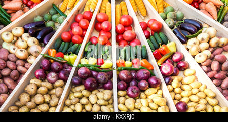 Agriculture harvested various colorful fresh vegetables at the farmer market Stock Photo