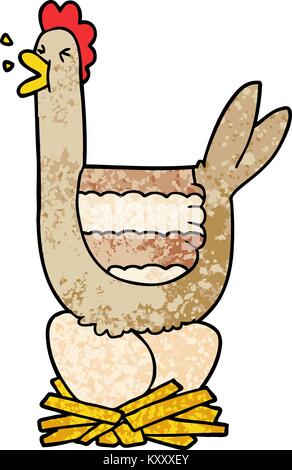 cartoon hen sitting on nest Stock Vector