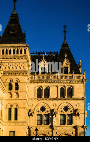 Portion of the Connecticut State House bathed in gold dusk sunlight Stock Photo