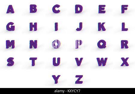 3D realistic glitch uppercase alphabet set with soft shadow isolated on white background - Path selection on file. Stock Photo