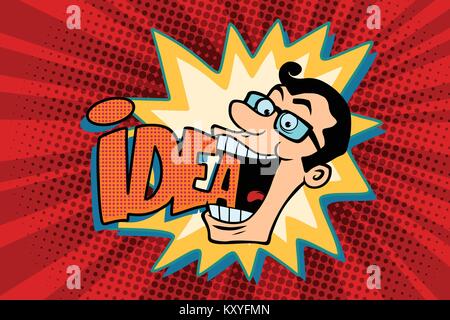 idea and man, the joyful businessman. Comic book cartoon pop art retro drawing illustration Stock Vector