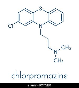 Chlorpromazine, CPZ molecule. Phenothiazine antipsychotic, used to ...