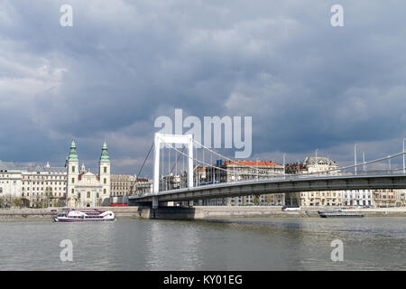 Elisabeth bridge in Budapest, Hungary, under dramatic sky Stock Photo