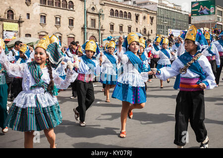 LA PAZ, BOLIVIA - MAY 17, 2015: Tribal carnival in La Paz, Bolivia. Stock Photo