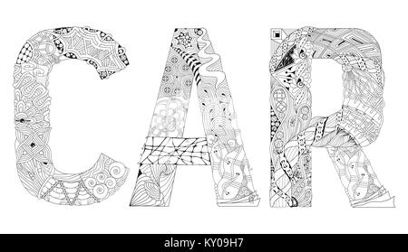 Word CAR for coloring. Vector decorative zentangle object Stock Vector