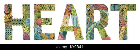Word HEART. Vector decorative zentangle object Stock Vector