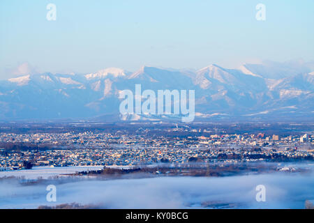 Hidaka mountain range and Obihiro City, Hokkaido, Japan Stock Photo