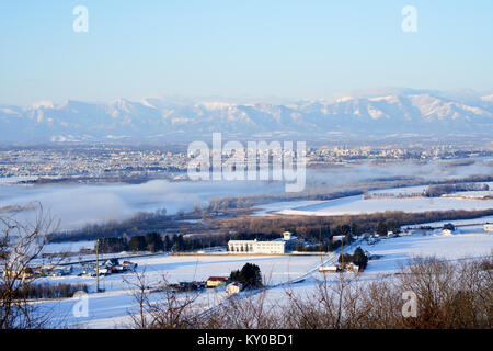 Hidaka mountain range and Obihiro City, Hokkaido, Japan Stock Photo