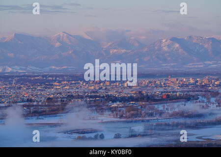 Hidaka mountain range and Obihiro City, Hokkaido, Japan Stock Photo