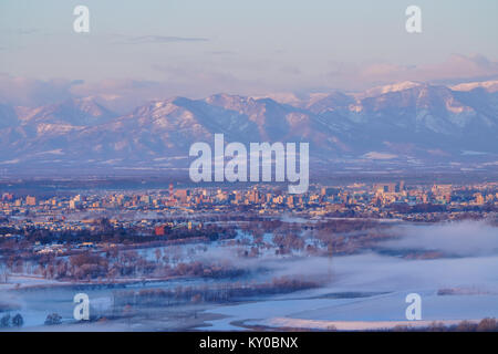 Hidaka mountain range and Obihiro City, Hokkaido, Japan Stock Photo