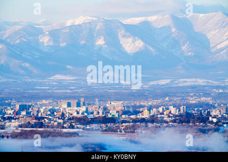 Hidaka mountain range and Obihiro City, Hokkaido, Japan Stock Photo