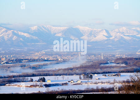 Hidaka mountain range and Obihiro City, Hokkaido, Japan Stock Photo