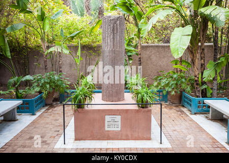 MARRAKECH, MOROCCO - FEBRUARY 22, 2016: Yves Saint-Laurent monument in Majorelle Garden in Marrakech, Morocco. Stock Photo