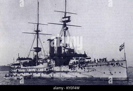 . Photograph showing British battleship HMS Agamemnon anchored at ...