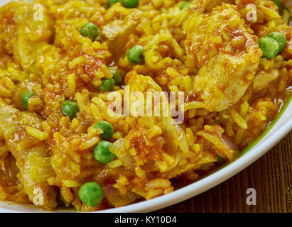 arroz chaufa de pollo  -  fried rice mixed with chicken , Peruvian food Stock Photo