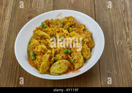 arroz chaufa de pollo  -  fried rice mixed with chicken , Peruvian food Stock Photo