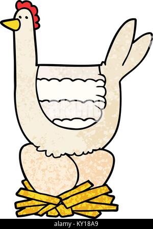 cartoon chicken sitting on eggs in nest Stock Vector