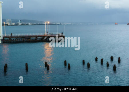 Photo of wooden pier, buoys, sea Stock Photo