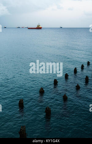 Photo of sea, buoys, floating boat Stock Photo