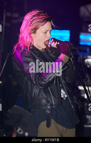 The Canadian electronic music band Crystal Castles performs a live concert at Rockefeller in Oslo. Here vocalist Edith Frances is seen live on stage. Norway, 26/10 2016. Stock Photo