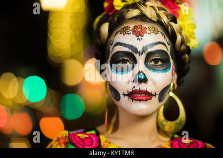 Wearing Day of the Dead makeup, Hollywood Boulevard, Los Angeles