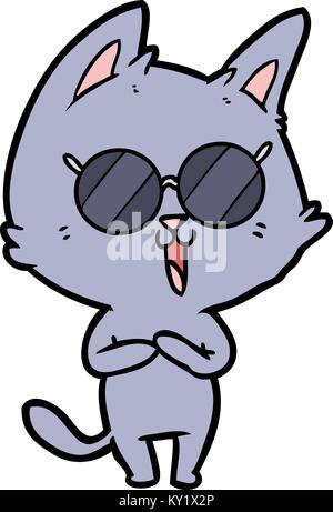 Funny cartoon cat in sunglasses on pool float holding drink glass. Cute ...