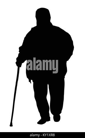Old man walks with cane on white background, vector illustration Stock ...