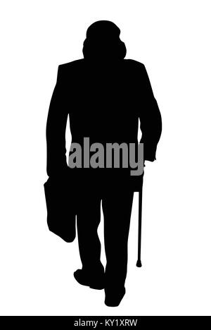 Old man walks with cane on white background, vector illustration Stock Vector