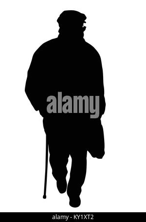 Old man walks with cane on white background, vector illustration Stock ...