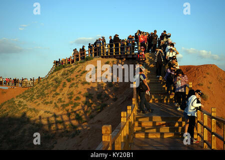 ZHANGYE, CHINA - CIRCA MAY 2017  People in Zhangye Danxia national park Stock Photo