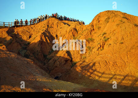 ZHANGYE, CHINA - CIRCA MAY 2017  People in Zhangye Danxia national park Stock Photo