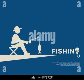 Digital vector fishing activity set collection decoration objects color simple flat icon with holding net or rod, isolated Stock Vector