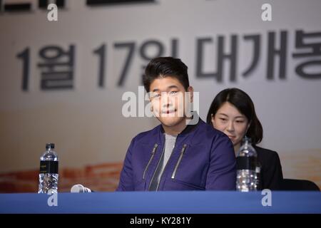 Seoul, Korea. 11th Jan, 2018. Dylan O'Brien, Thomas Brodie-Sangster and Ki Hong Lee etc. attend the production conference of The Death Cure in Seoul, Korea on 11th January, 2018.(China and Korea Rights Out) Credit: TopPhoto/Alamy Live News Stock Photo