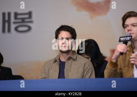 Seoul, Korea. 11th Jan, 2018. Dylan O'Brien, Thomas Brodie-Sangster and Ki Hong Lee etc. attend the production conference of The Death Cure in Seoul, Korea on 11th January, 2018.(China and Korea Rights Out) Credit: TopPhoto/Alamy Live News Stock Photo